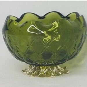 Vintage Green Indiana Glass w/Gold Scalloped Foot
